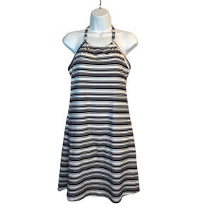 NWT Peace & Pearls Black White Stripe Stretch Halter Dress Size Small